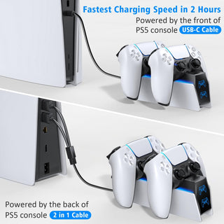 OIVO PS5 Charging Station, OIVO 2H Fast PS5 Controller Charger for Playstation 5 Dualsense Controller, Upgrade PS5 Charging Dock with 2 Types of Cable, PS5 Charger for Dual PS5 Controller, USB