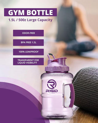 RIGID FITNESS Gym Bottle BPA-Free 2.5L - Hydration Jug - Leak-Proof Sport Water Bottle, Odorless & Transparent - Ideal Jug for Gym, Fitness and Outdoor Activities - Safe & No Smell