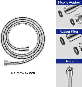 JOMOO Shower Hose for Hand Showerhead, Flexible Stainless Steel Handheld Shower Hose 47 Inches 1.2 Meters Extra Long Chrome Handheld Shower Head Hose With Brass Coupler