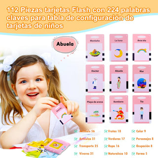 Talking Flash Cards Learning Toys for Toddlers 1-6 Year Old,British English, 224 Words, Audible Educational Toys, Preschool Learning Resource Electronic Interactive Toy Birthday Gifts for Kids-Pink