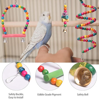 9 Pack Bird Swing Toys, Bird Chewing Hanging Toys,Swing Climbing Ladders,Wooden Perch Birds Cage Toys for Small Parrots, Parakeets, Cockatiel, Conures, Finches, Budgie, Macaws, Love Birds Natural Wood