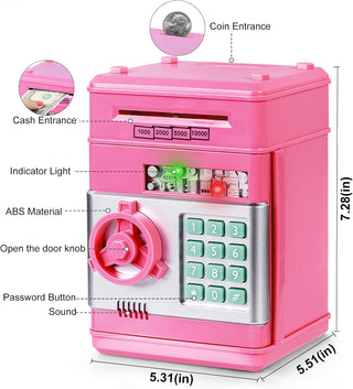 Refasy Piggy Bank for Girls 4-11 Years Old,Refasy Kids Safe Bank for Boys Christmas Birthday Gifts Toy for Kids Electronic ATM Money Bank for Adults Money Saving Box Safe Coin Bank Toy Kids Toys Pink