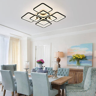 Qcyuui Dimmable Modern Ceiling Light, Acrylic LED Round Flush Mount Lighting Fixtures, 56W 4-Lights 56cm Indoor White Ceiling Lamp with Remote for Living Room Kitchen Bedroom Dining Room Office