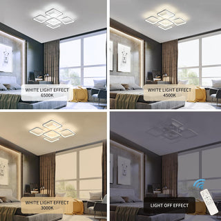 Qcyuui Dimmable Modern Ceiling Light, Acrylic LED Round Flush Mount Lighting Fixtures, 56W 4-Lights 56cm Indoor White Ceiling Lamp with Remote for Living Room Kitchen Bedroom Dining Room Office