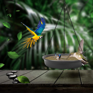 MAKINGTEC Bird Bath Hanging Bird Feeder - Garden Bird Bat Bird Feeder Plate Hanging Tray Bird Bath Tray Hanging Bird Water or Bird Seed Hanging Bird Baths for Outdoors (Beige)
