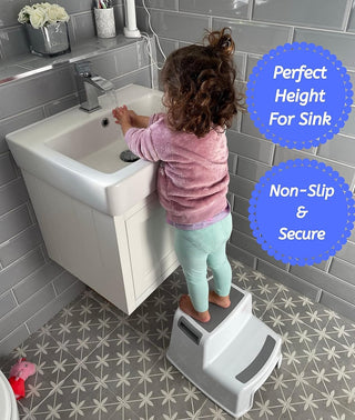McMola 2 Step Stool for Toddlers Non Slip Sturdy Double Step Up For Kids Safe Toddler Loo Potty Toilet Training in The Bathroom Kitchen and Home