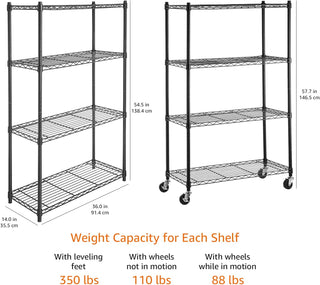 Amazon Basics 3-Shelf Adjustable, Heavy Duty Storage Shelving Unit (113.3 kilograms loading capacity per shelf), Steel Organizer Wire Rack, Black, 58.9 x 34 x 193.5 centimeters
