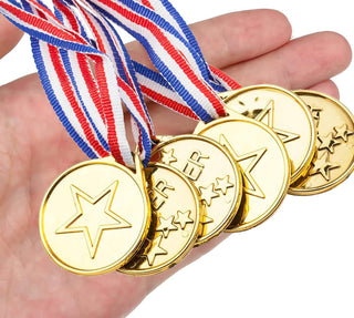 Party with Emma 30 Pcs Mini Gold Medals for Kids 1.5-Inch Participation Awards Neck Ribbon for Sports Tournaments Competitions Kids Awards Gold Medals Winner