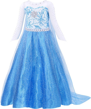 WonderBabe Girls Snow Queen Costume Kids Princess Coronation Dress Up Halloween Birthday Party Cosplay Outfit with Accessory Set 1-12 Years