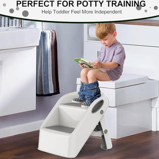 U-HOOME Foldable Toddler Step Stool for Kids Kitchen Bathroom Sink,Toilet Steps Potty Training Stool,Dual Height 11" Kitchen Helper Plastic Poop Stools Ladder with Handles Nursery Foot Stools (Blue)