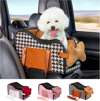 Amoilly Dog Car Seat For Small Dog, Center Console Puppy Car Seat, Pet Booster Seat For Car, Dirt-Proof Portable Pet Carrier For Outdoor, With Straps And Cooler Mat (Karamell)