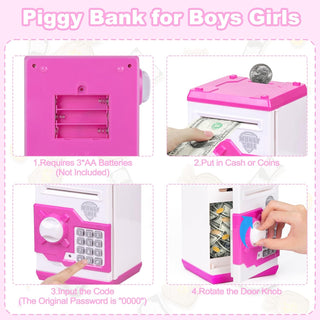 Refasy Piggy Bank for Girls 4-11 Years Old,Refasy Kids Safe Bank for Boys Christmas Birthday Gifts Toy for Kids Electronic ATM Money Bank for Adults Money Saving Box Safe Coin Bank Toy Kids Toys Pink