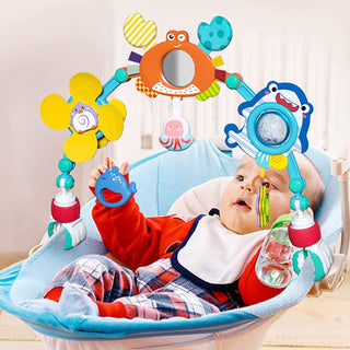 AM ANNA Baby Stroller Arch Toy, Car Seat Toys for Babies 0-12 Months,Activity Musical Arch Toy with Animal Accessories, Sensory Travel Crib Bouncer Bassinet Toys for Toddler Boy Girl