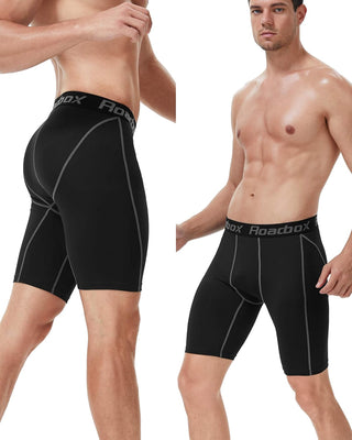 Roadbox Compression Shorts for Men 3 Pack Cool Dry Athletic Workout Underwear Running Gym Spandex Baselayer Boxer Briefs