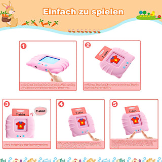 Talking Flash Cards Learning Toys for Toddlers 1-6 Year Old,British English, 224 Words, Audible Educational Toys, Preschool Learning Resource Electronic Interactive Toy Birthday Gifts for Kids-Pink