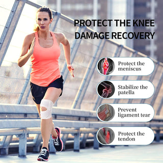 FDTY Knee Brace with Side Stabilizers Relieve Meniscal Tear Knee Arthritis, Breathable Adjustable Knee Support Suitable for Men and Women with Sports Injuries (Medium, White (Left))