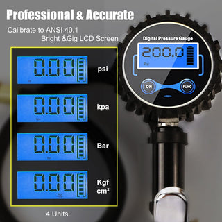 Digital Tire Inflator Deflator with Pressure Gauge 200 PSI Air Chuck and Compressor Accessories with Rubber Hose and Quick Connect Coupler for 0.1 Display Resolution