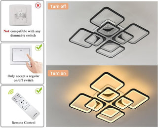 Qcyuui Dimmable Modern Ceiling Light, Acrylic LED Round Flush Mount Lighting Fixtures, 56W 4-Lights 56cm Indoor White Ceiling Lamp with Remote for Living Room Kitchen Bedroom Dining Room Office