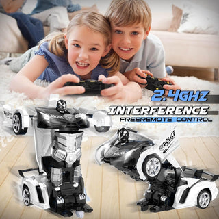 WTLSSG Remote Control Car，Transform Robot RC Cars with Cool LED Headlights, 2.4Ghz Toys Car with 360 Degree Rotation and One-Button Deformation, Present Birthday Gift for Boys/Girls (Black and White)