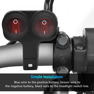 Excefore Motorcycle Handlebar Switch, 12v 16A Motorcycle Universal 7/8" 22-23mm Handlebar Button Switch, CNC Aluminium Alloy Waterproof Double Control Button Red Light Switch for Scooter Electric Bike