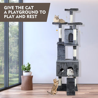 SKY-TOUCH Cat Tree Tower｜Durable Cat Condo with Sisal Scratching Posts｜Cozy Cat House,｜Ladder & Resting Platforms for Indoor Use | Assembly accessories｜120×49×39cm,Gray