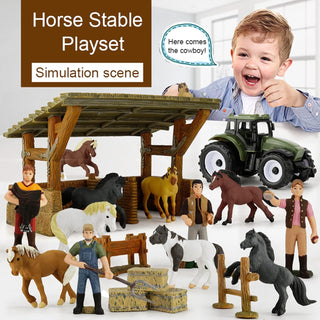 AM ANNA Horse Stable Playset Toys for Boys Girls Age 4-7,17 Pcs Cowboy Toy Spirit Toy Playset with Horses Figures Stall Tractor,Farm Animals Farmhouse Toys Farmer Vehicle (17 PCS Horse Stable Playset)