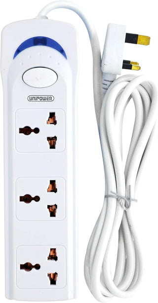 Unipower EX-1242 Power Socket with 3 Way Outlets and Extension Cord, 3 Meter Length, White