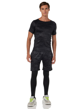 SKY-TOUCH Sports Running Compression Sets, Mens Sportswear 3 pack Quick Dry Fitness Workout Suits with Basic T Shirts, Loose Fitting Shorts, Compression Pants, Size M-3XL