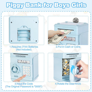 Refasy Piggy Bank for Girls 4-11 Years Old,Refasy Kids Safe Bank for Boys Christmas Birthday Gifts Toy for Kids Electronic ATM Money Bank for Adults Money Saving Box Safe Coin Bank Toy Kids Toys Pink