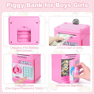 Refasy Piggy Bank for Girls 4-11 Years Old,Refasy Kids Safe Bank for Boys Christmas Birthday Gifts Toy for Kids Electronic ATM Money Bank for Adults Money Saving Box Safe Coin Bank Toy Kids Toys Pink