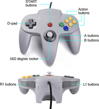 SAFFUN Classic N64 Controller, iNNEXT N64 Wired USB PC Game pad Joystick, N64 Bit USB Wired Game stick Joy pad Controller for Windows PC MAC Linux Raspberry Pi 3 Sega Genesis Higan (Grey)