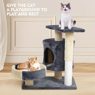 SKY-TOUCH Cat Tree Tower｜Durable Cat Condo with Sisal Scratching Posts｜Cozy Cat House,｜Ladder & Resting Platforms for Indoor Use | Assembly accessories｜120×49×39cm,Gray