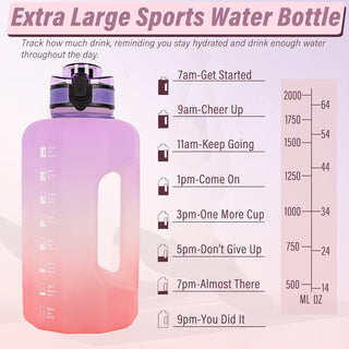 GIFUBOWA Half Gallon Water Bottle with Handle and Straw 74oz Big Sport Water Jug Large Motivational 2.2l Bpa Free Leakproof Bottles for Gym Yoga Camping Outdoor Travel
