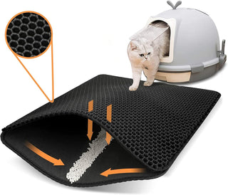 ikeoat Cat Litter Mat, ikeoat Litter Trapping Mat for Cat Sand Litter Box Honeycomb Double Layer Design Waterproof Washable Pet Bed, BLACK, 40x50cm