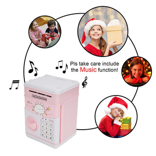 Mini ATM Savings Piggy Banks Toys for Real Money Save for Kids Girls Boys Adults, Electronic ATM Machine Coin Bank Money Saver Digital Password, Auto Scroll Cash Safe Box Gifts for Children(Pink/Cat)