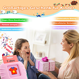 Talking Flash Cards Learning Toys for Toddlers 1-6 Year Old,British English, 224 Words, Audible Educational Toys, Preschool Learning Resource Electronic Interactive Toy Birthday Gifts for Kids-Pink