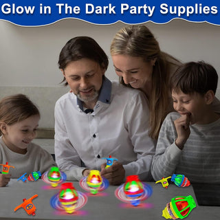 24 Pack Kids Party Favors Stuffers LED Light Up UFO Spinning Glow in The Dark Party Supplies,Glow In The Dark Sticks Party Supplies Set,LED UFO Spinning Light Up Toys