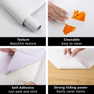 Arthome White Wood Paper,43.5x305cm Self Adhesive Wallpaper Waterproof Gloss PVC Vinyl, Oil Proof Paper for Furniture Cover Surface,Countertop,Kitchen