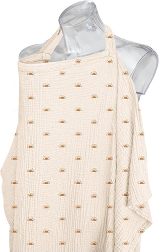 Konssy Muslin Nursing Cover for Baby Breastfeeding, Breathable 100% Cotton Breastfeeding Cover with Rigid Hoop for Mother Nursing Apron, Multi-use Carseat, Brown (BRJ05)