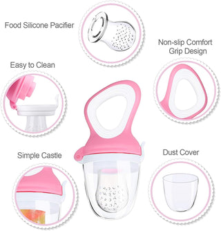 HLenyoy 2 PCs Baby Food Fruit Feeder Pacifier with 3 PCs Replacement Silicone Pouches Fresh Food Teething Toy for Toddlers Infant