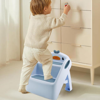 U-HOOME Foldable Toddler Step Stool for Kids Kitchen Bathroom Sink,Toilet Steps Potty Training Stool,Dual Height 11" Kitchen Helper Plastic Poop Stools Ladder with Handles Nursery Foot Stools (Blue)