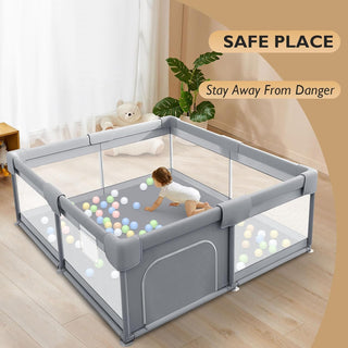 SKY-TOUCH Baby Playpen | Portable Playard for Babies | Sturdy Anti-Fall Baby Playpen Activity Center | Breathable Mesh | 4 Pull-Up Ring｜Install Accessories | 120 * 120cm,Gray,Indoor&Outdoor