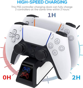 Chulovs Charger for PS5 DualSense Wireless Controller with Thumb Sticks, Dual Controllers Fast Charging Station with LED Indicator, Charger Station Dock for Sony Playstation 5 Dualsense (Black)