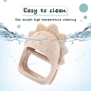 AoiSouk Baby Teether, Silicone Teething Toys for Babies 0-6 Months, Baby Chew Toys for Sucking Needs, Teething Pacifier, BPA Free Anti-Drop Silicone(Dark Pink&Rose Pink&Beige)