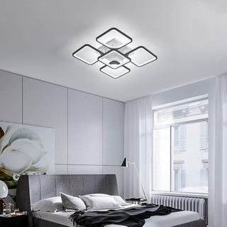 Qcyuui Dimmable Modern Ceiling Light, Acrylic LED Round Flush Mount Lighting Fixtures, 56W 4-Lights 56cm Indoor White Ceiling Lamp with Remote for Living Room Kitchen Bedroom Dining Room Office