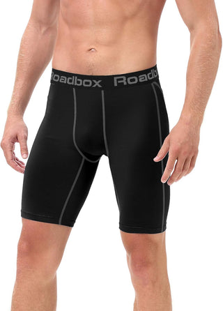 Roadbox Compression Shorts for Men 3 Pack Cool Dry Athletic Workout Underwear Running Gym Spandex Baselayer Boxer Briefs