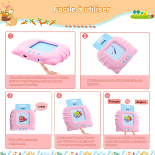 Talking Flash Cards Learning Toys for Toddlers 1-6 Year Old,British English, 224 Words, Audible Educational Toys, Preschool Learning Resource Electronic Interactive Toy Birthday Gifts for Kids-Pink