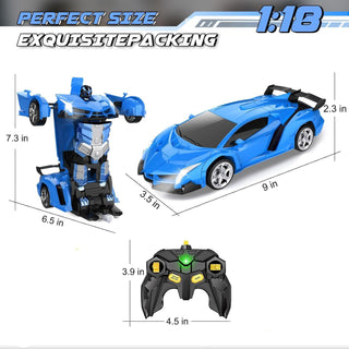WTLSSG Remote Control Car，Transform Robot RC Cars with Cool LED Headlights, 2.4Ghz Toys Car with 360 Degree Rotation and One-Button Deformation, Present Birthday Gift for Boys/Girls (Black and White)