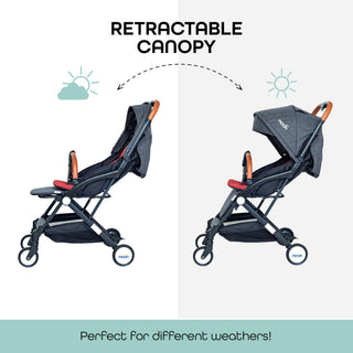 MOON Ritzi Light Weight Travel Cabin Stroller/Pushchair for Baby/Kids/Toddler from 0 Months+ Upto 15 kg, Black/Blue Dots