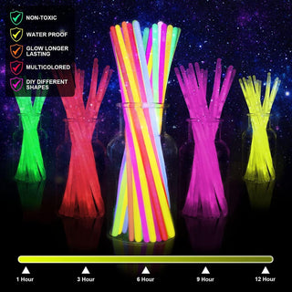 Mumoo Bear 100 Glow Sticks Party Pack 8 Inch With Connectors To Make Neon Bracelets,Necklaces,Eye Glasses And Balls For Party Supplies